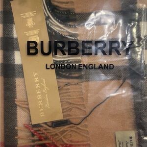Burberry Tan and Black Plaid Wool Scarf